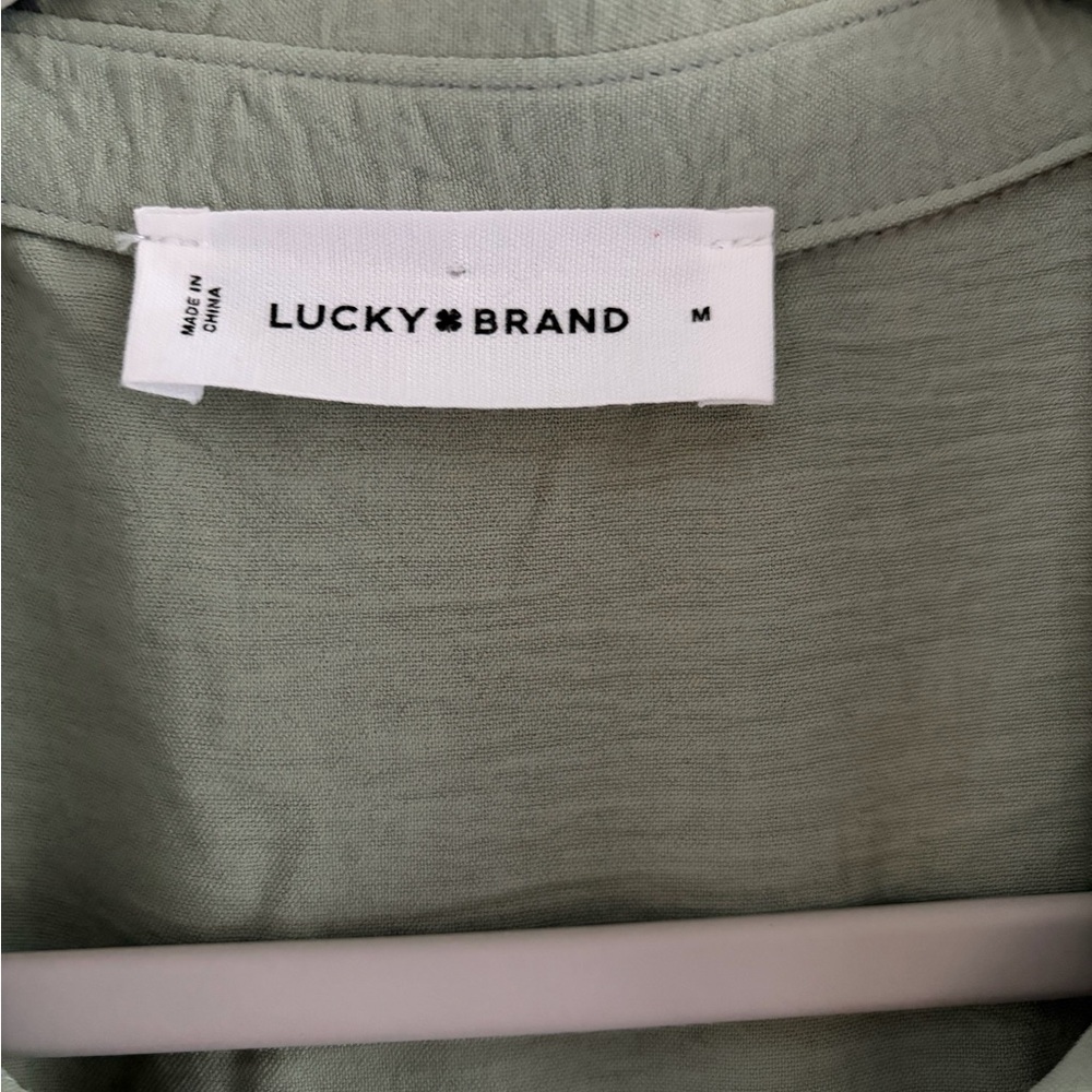 Lucky Brand Sage Green Midi Dress Flutter Sleeve Tie Waist Medium - Picture 2 of 9